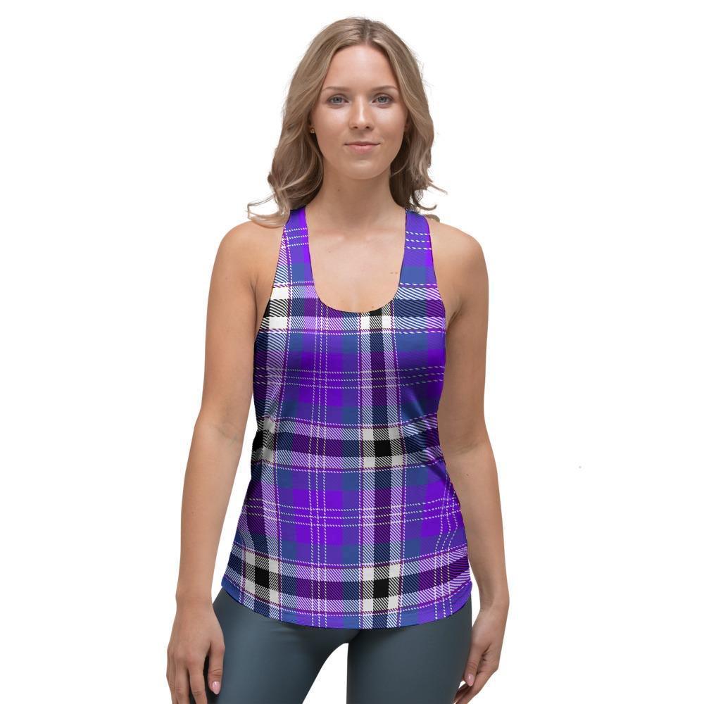 Black Purple Plaid Tartan Women's Racerback Tank Top-grizzshop