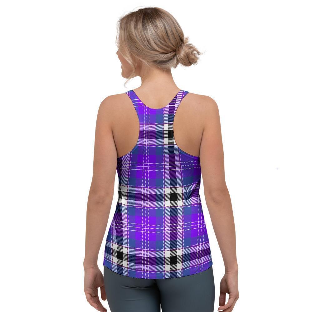 Black Purple Plaid Tartan Women's Racerback Tank Top-grizzshop