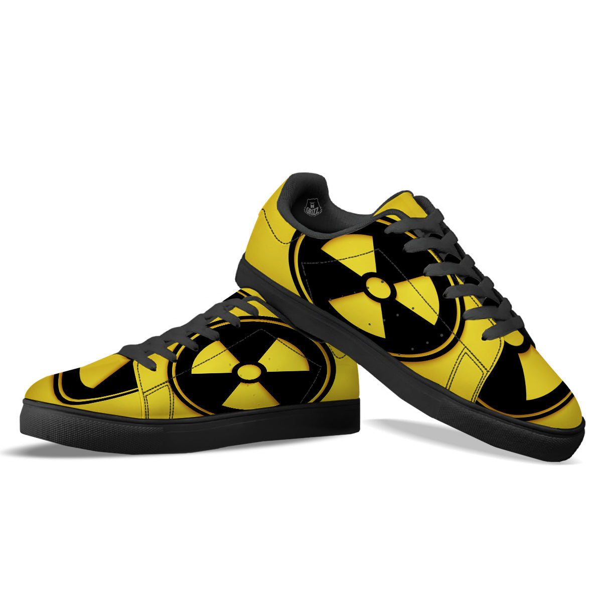 Black Radioactive On Yellow Print Black Low Top Sneakers-grizzshop