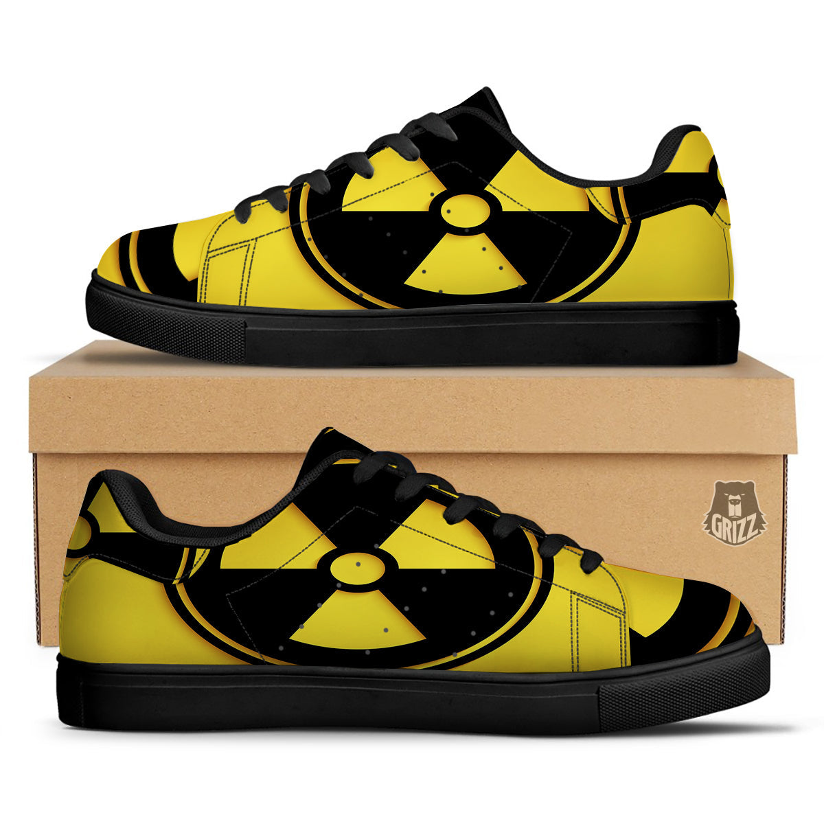 Black Radioactive On Yellow Print Black Low Top Sneakers-grizzshop