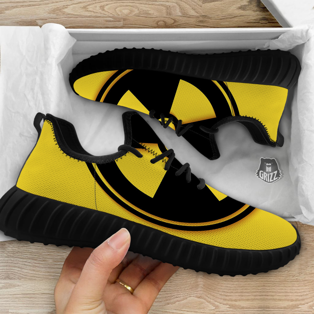 Black Radioactive On Yellow Print Black Walking Shoes-grizzshop