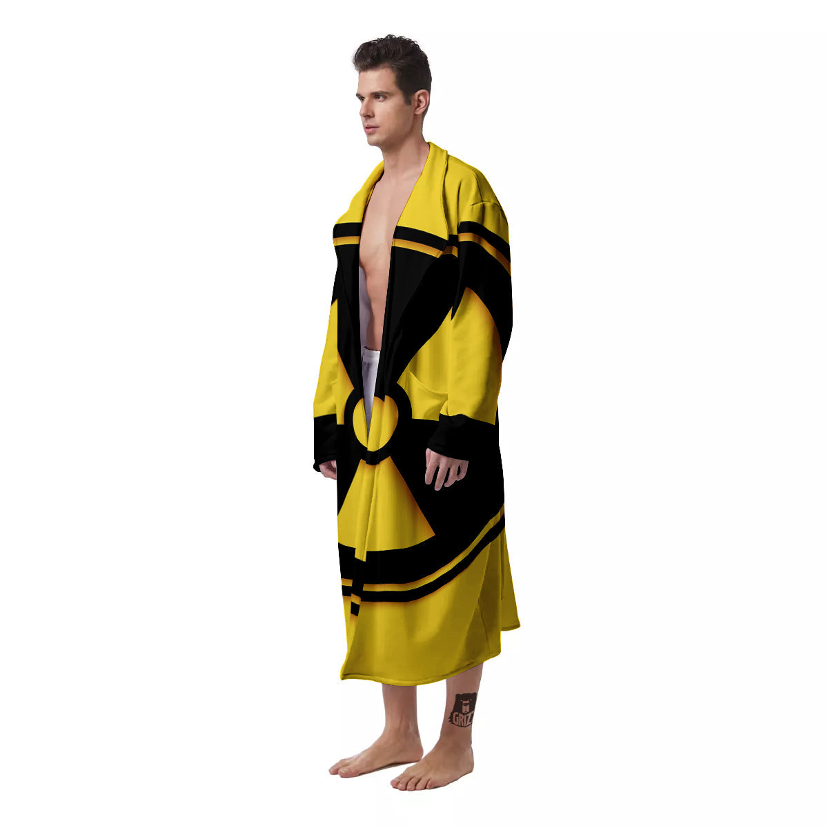 Black Radioactive On Yellow Print Men's Robe-grizzshop