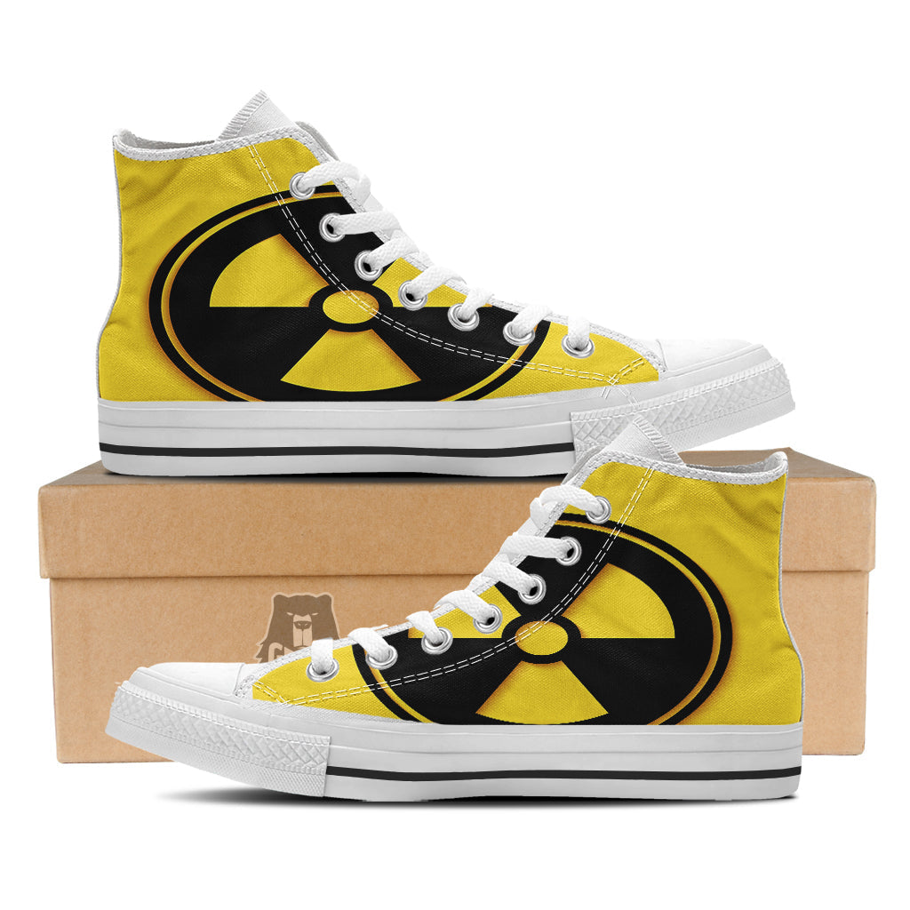 Black Radioactive On Yellow Print White High Top Shoes-grizzshop