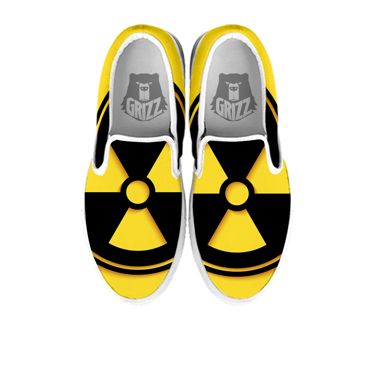 Black Radioactive On Yellow Print White Slip On Shoes-grizzshop