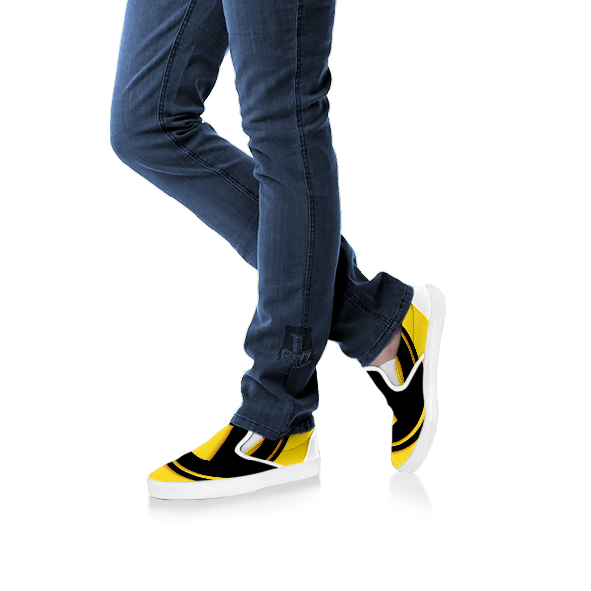 Black Radioactive On Yellow Print White Slip On Shoes-grizzshop