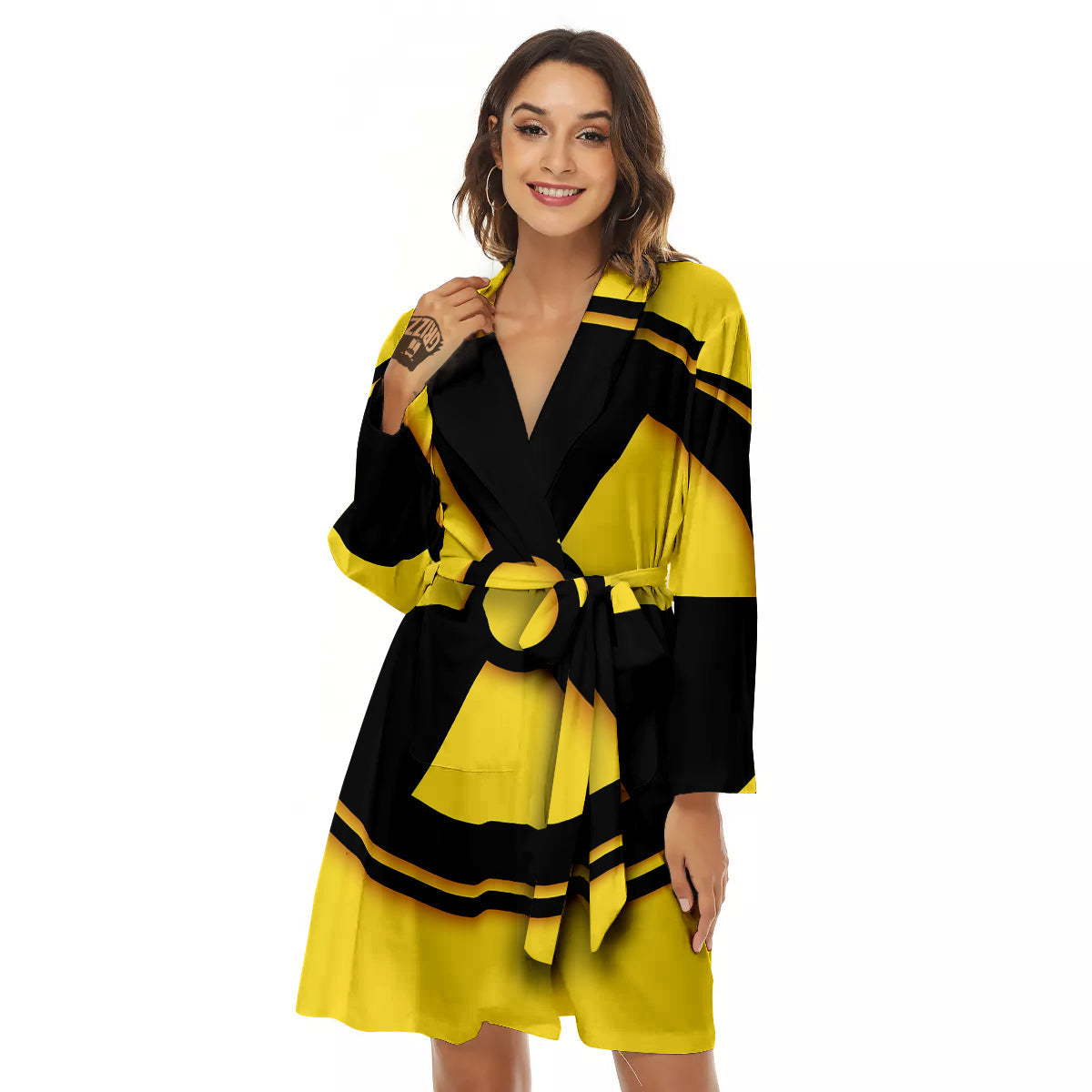 Black Radioactive On Yellow Print Women's Robe-grizzshop