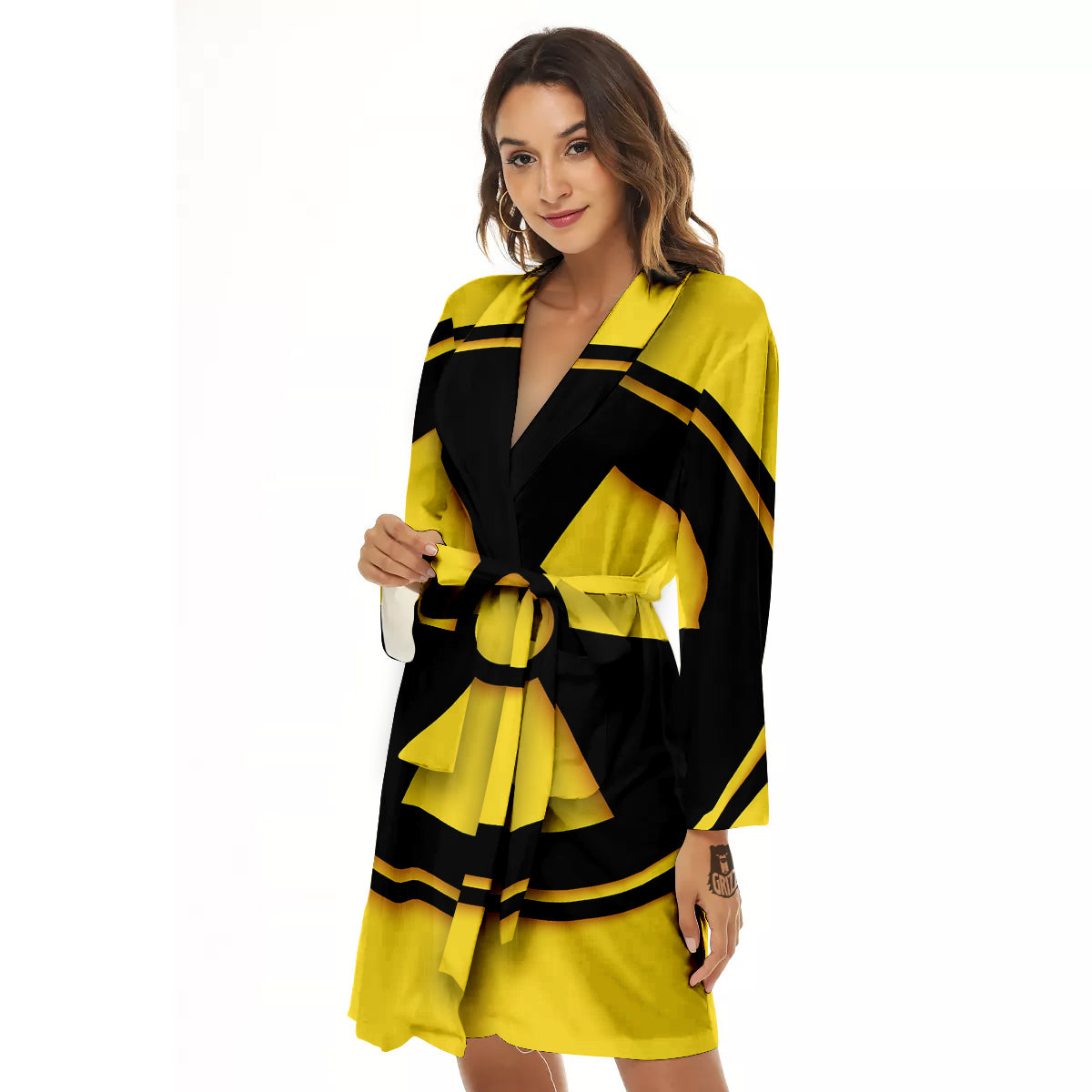 Black Radioactive On Yellow Print Women's Robe-grizzshop