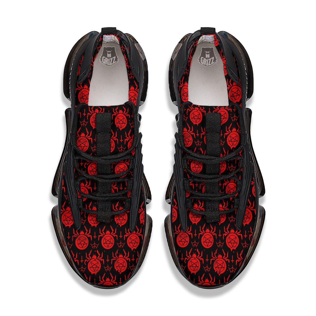 Black Red Spider Pentagram Print Pattern Black Gym Shoes-grizzshop