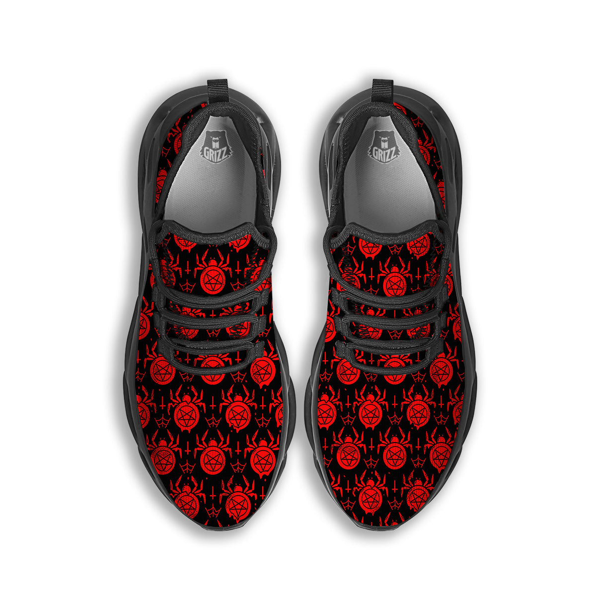 Black Red Spider Pentagram Print Pattern Black Running Shoes-grizzshop