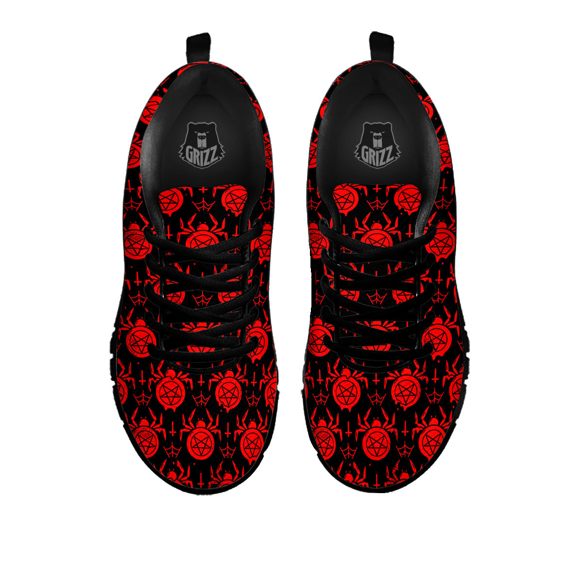 Black Red Spider Pentagram Print Pattern Black Sneaker-grizzshop