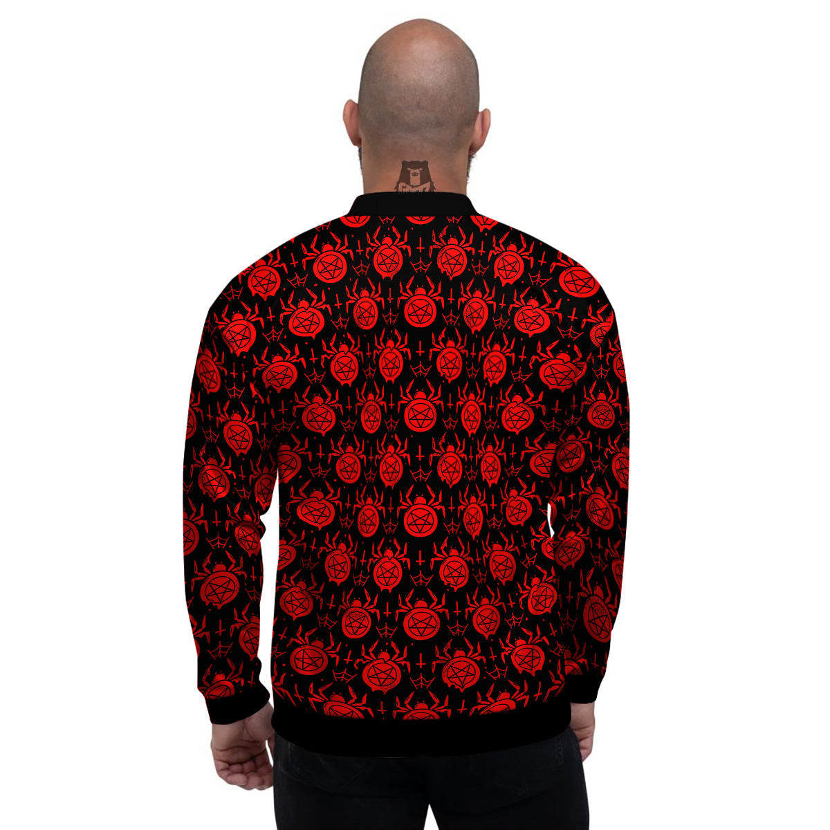 Black Red Spider Pentagram Print Pattern Men's Bomber Jacket-grizzshop