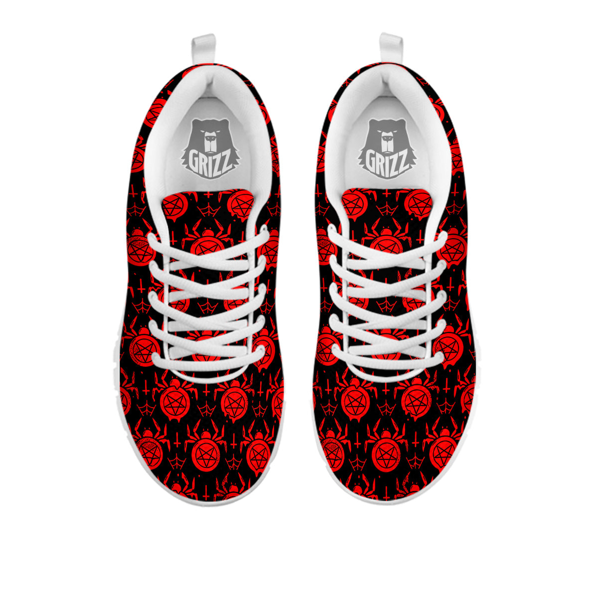 Black Red Spider Pentagram Print Pattern White Sneaker-grizzshop