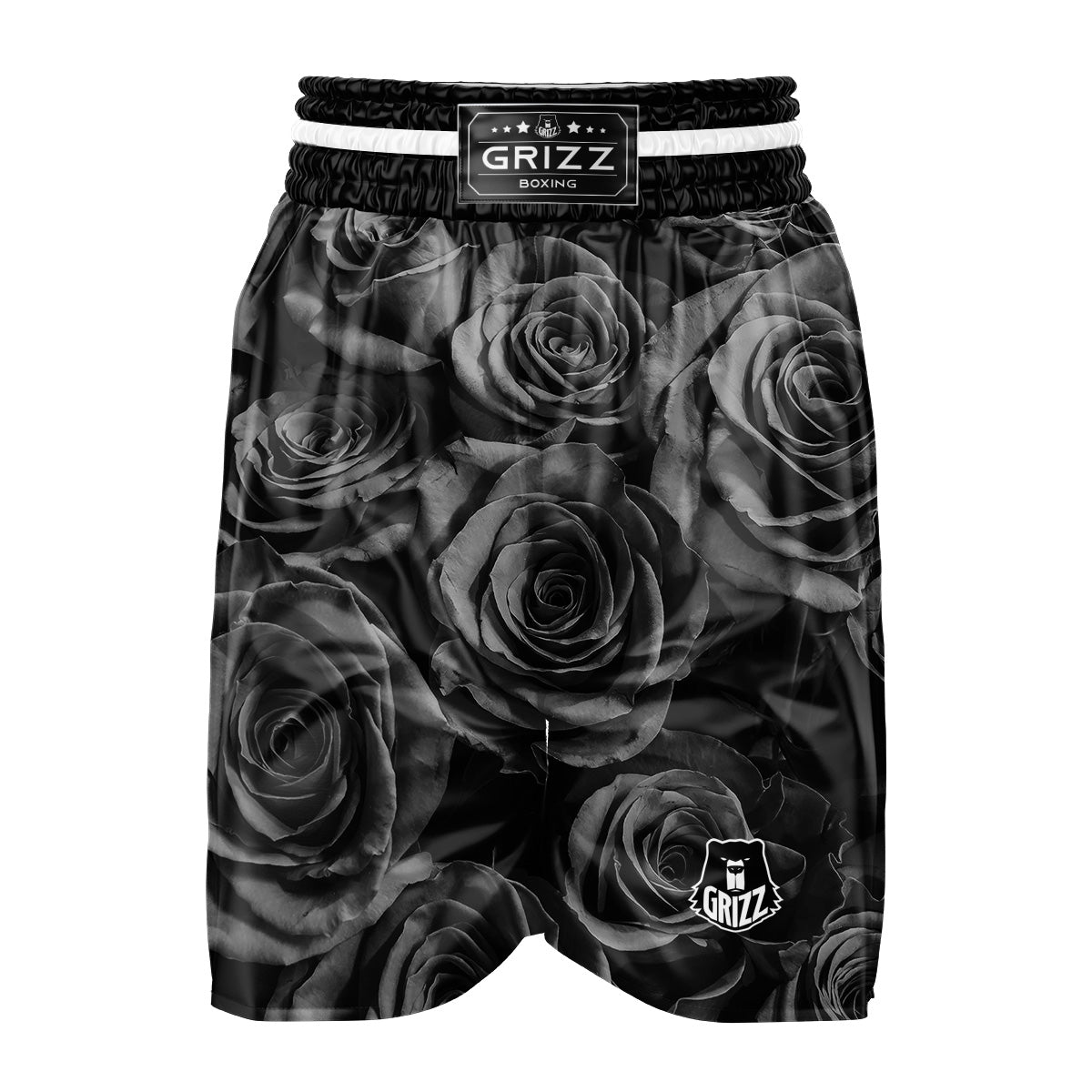Black Rose Print Boxing Shorts-grizzshop