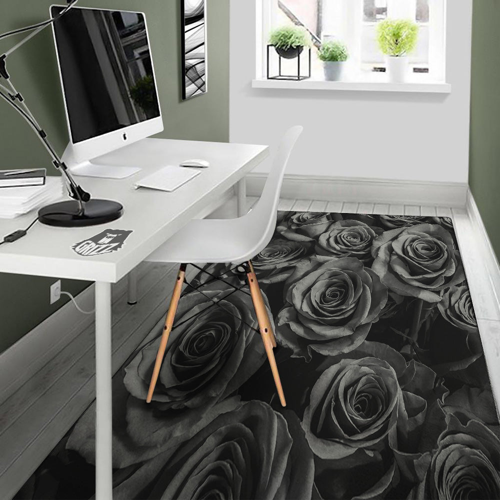 Black Rose Print Floor Mat-grizzshop