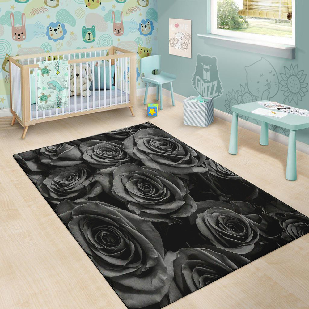 Black Rose Print Floor Mat-grizzshop