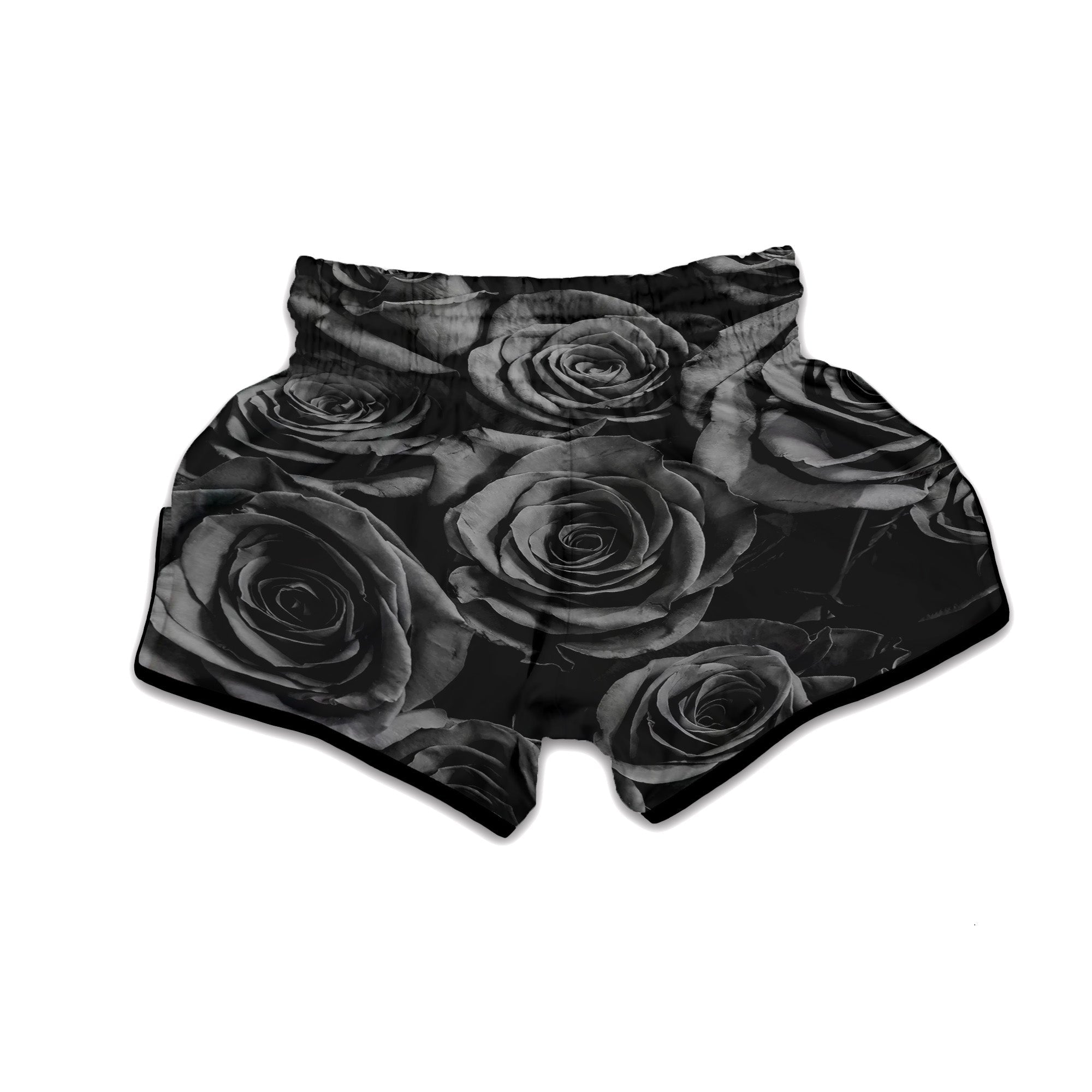 Black Rose Print Muay Thai Boxing Shorts-grizzshop