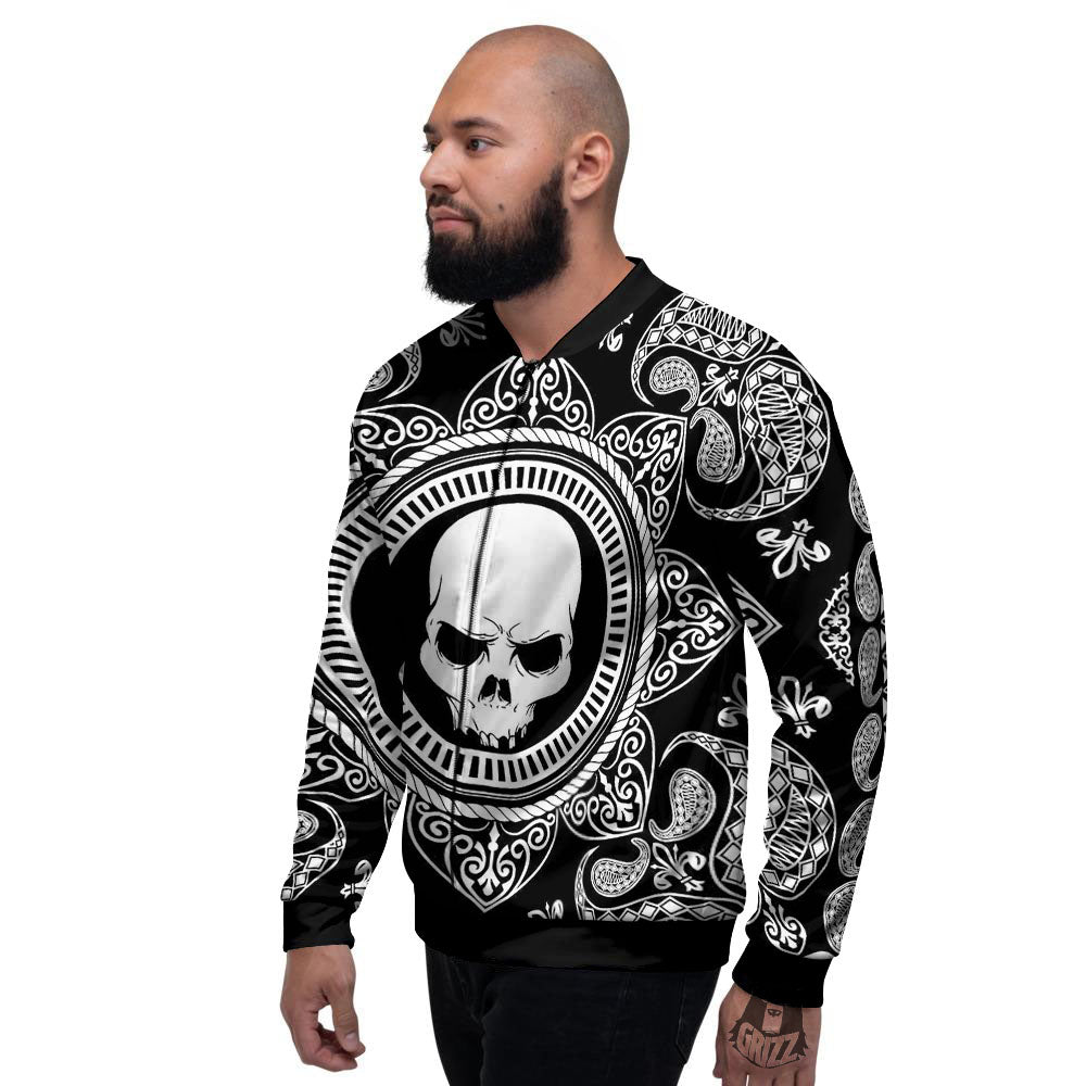 Black Skull Bandana Print Men's Bomber Jacket-grizzshop