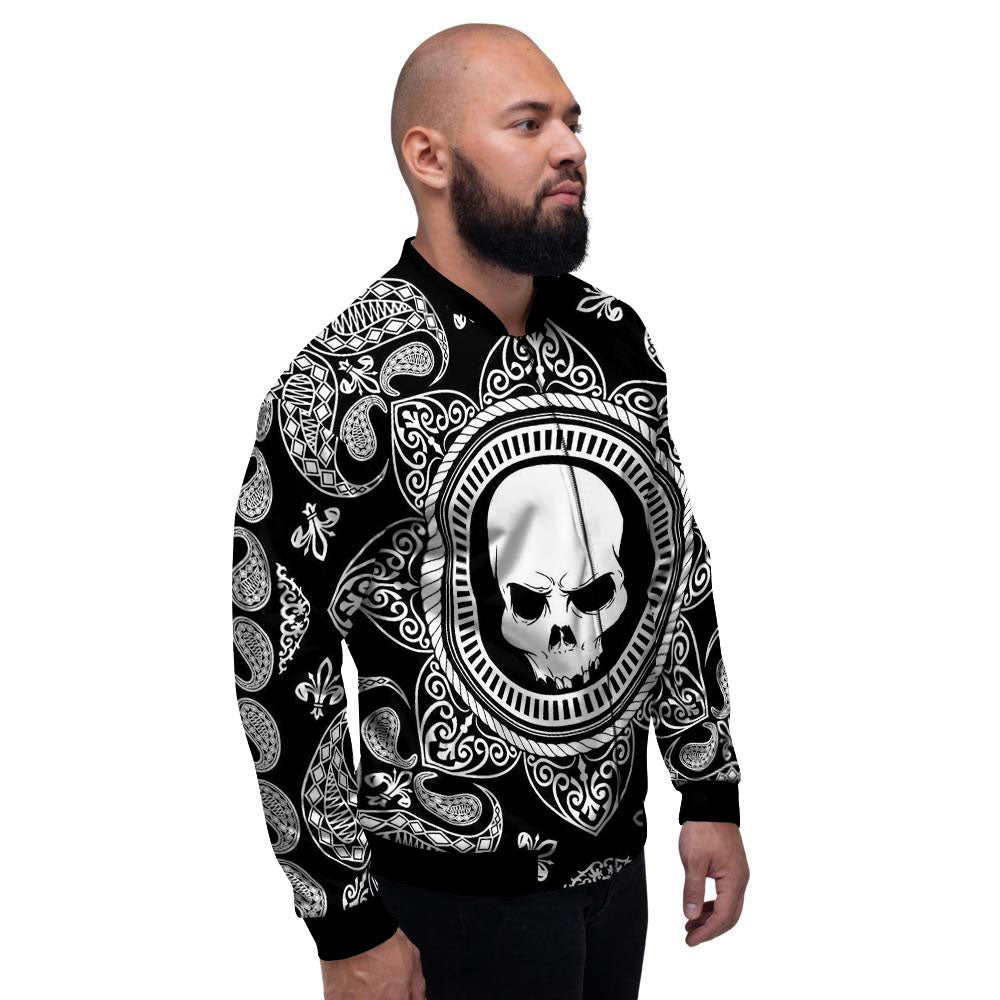 Black Skull Bandana Print Men's Bomber Jacket-grizzshop