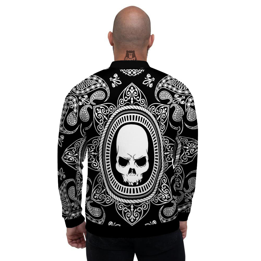 Black Skull Bandana Print Men's Bomber Jacket-grizzshop