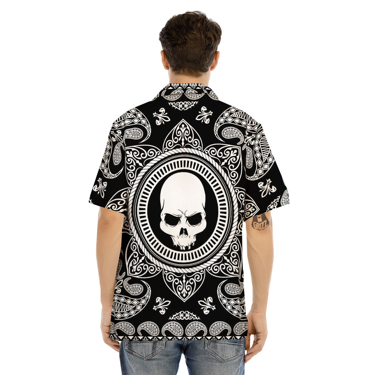 Black Skull Bandana Print Men's Hawaiian Shirt-grizzshop