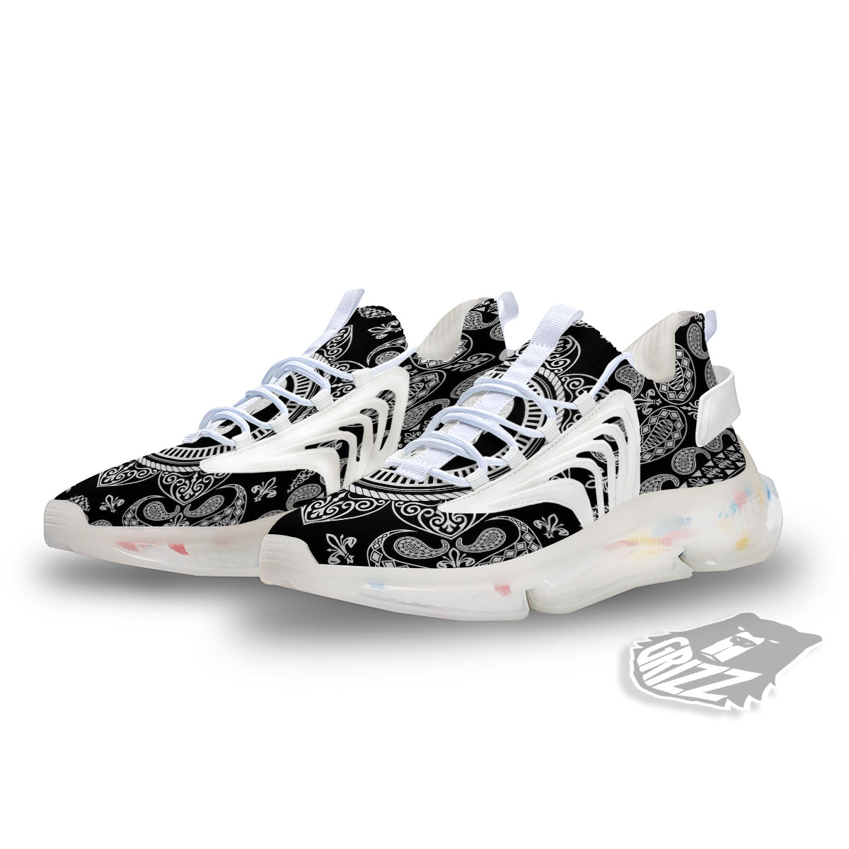 Black Skull Bandana Print White Gym Shoes-grizzshop