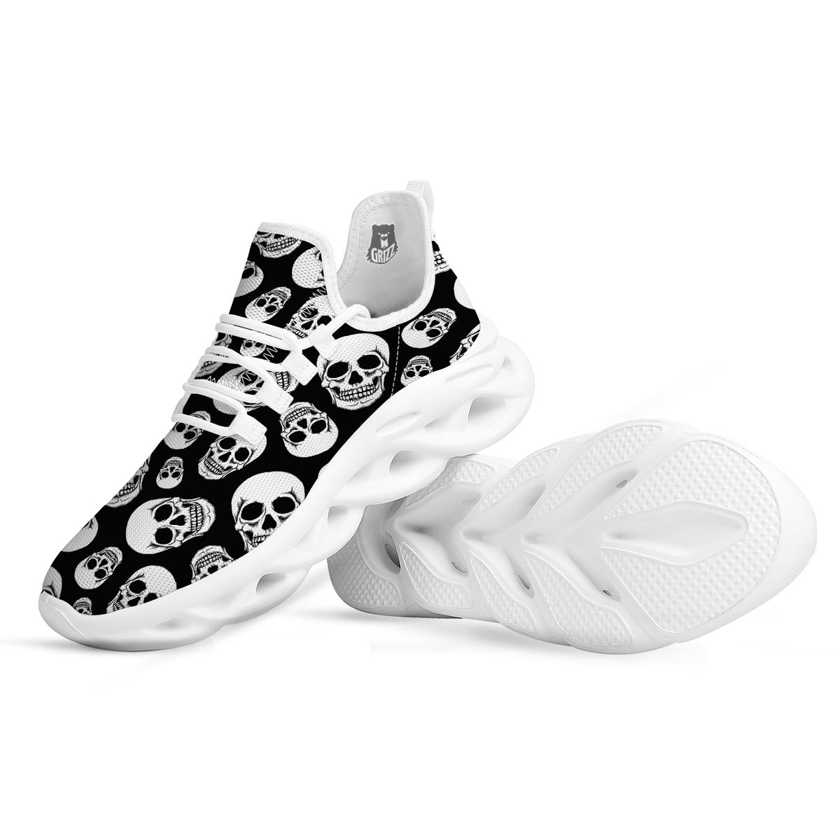 Black Skull White Running Shoes-grizzshop