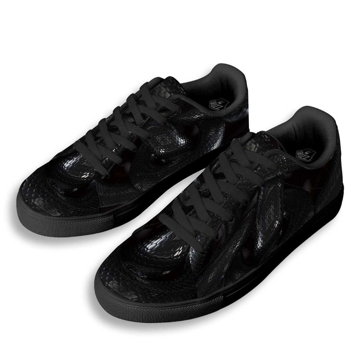 Black Snake Print Black Low Top Sneakers-grizzshop