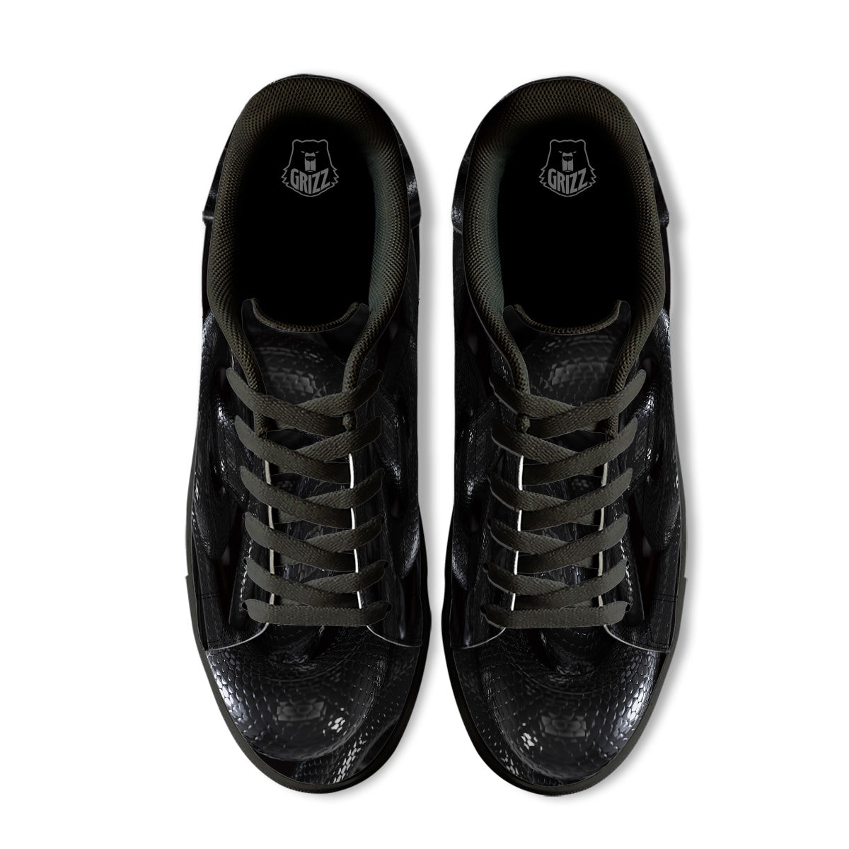 Black Snake Print Black Low Top Sneakers-grizzshop