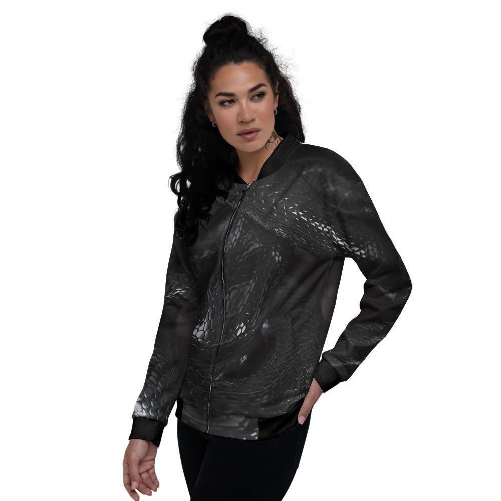 Black Snake Print Women's Bomber Jacket-grizzshop