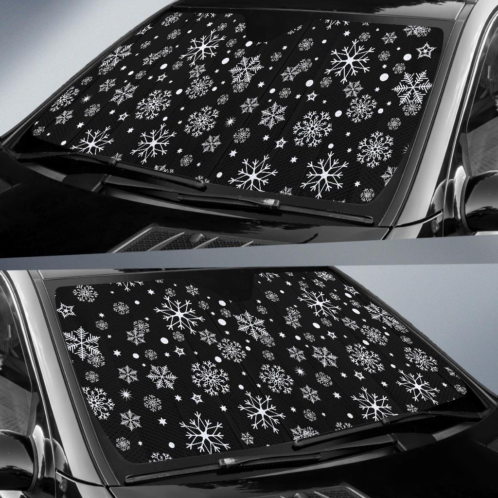 Black Snowflake Pattern Print Car Sun Shade-grizzshop