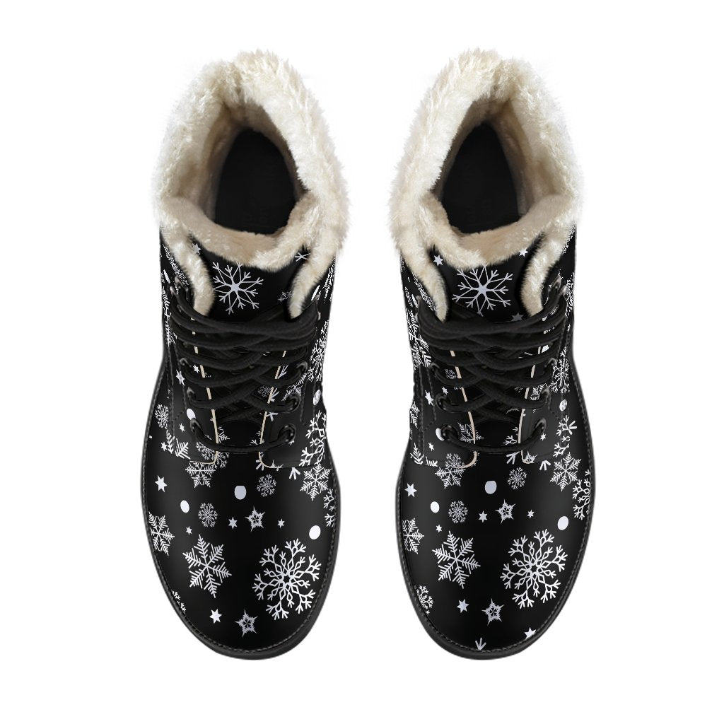 Black Snowflake Pattern Print Comfy Winter Boots-grizzshop