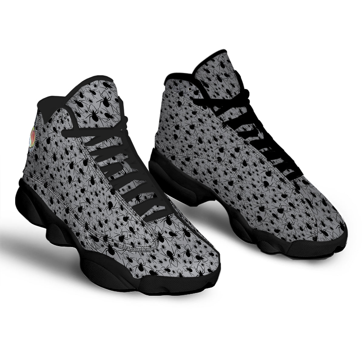 Black Spider And Grey Print Pattern Black Basketball Shoes-grizzshop