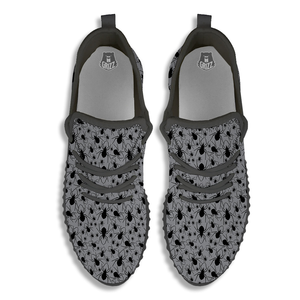 Black Spider And Grey Print Pattern Black Walking Shoes-grizzshop