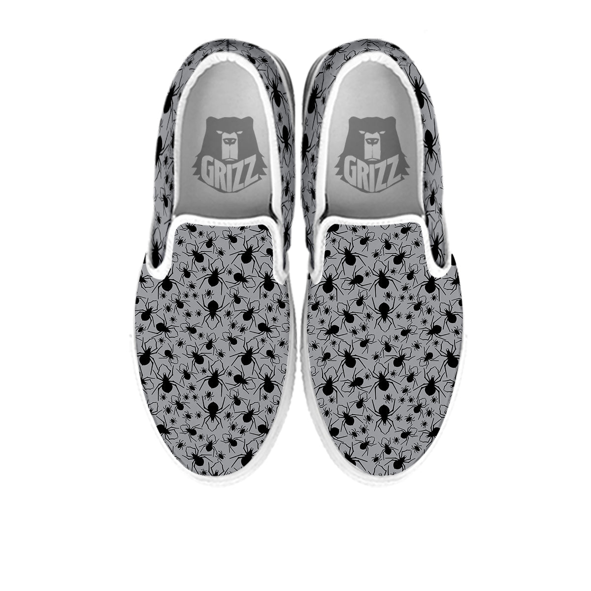 Black Spider And Grey Print Pattern White Slip On Shoes-grizzshop