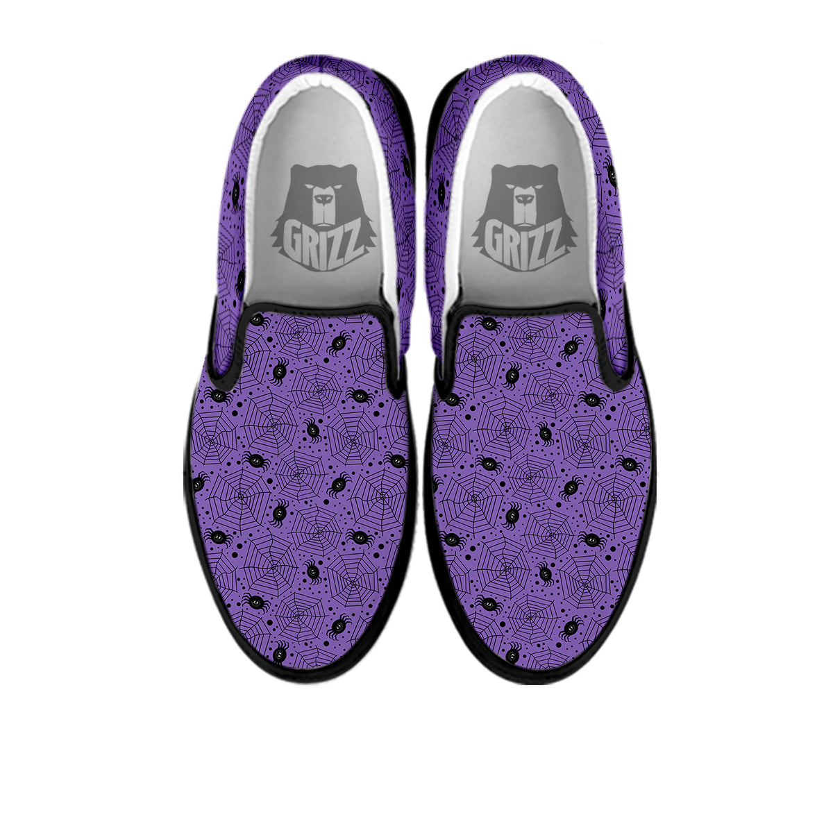 Black Spider And Purple Print Pattern Black Slip On Shoes-grizzshop