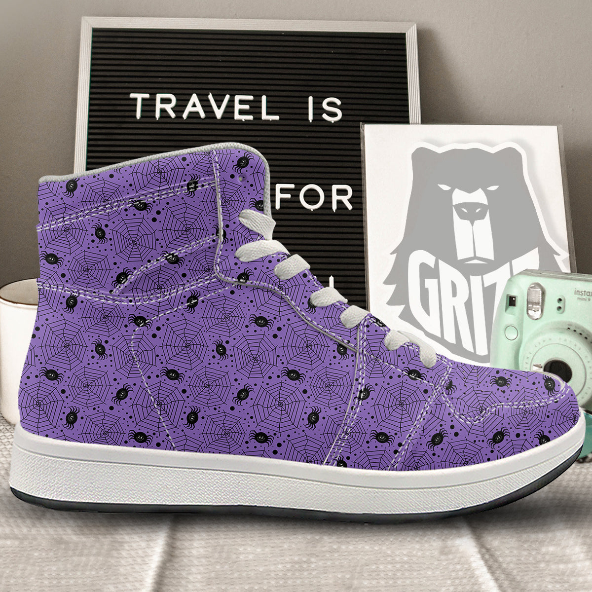 Black Spider And Purple Print Pattern High Top Sneakers-grizzshop