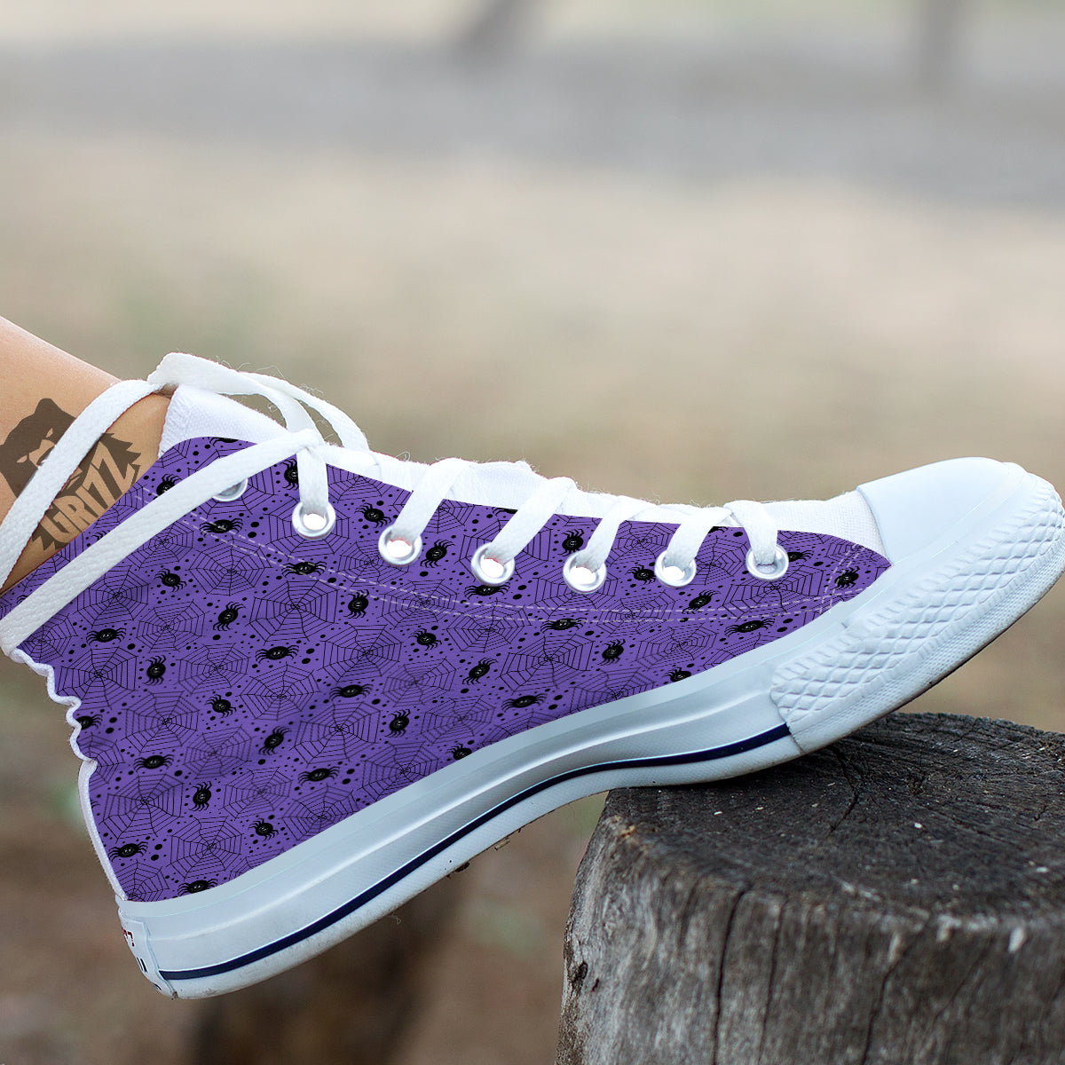 Black Spider And Purple Print Pattern White High Top Shoes-grizzshop