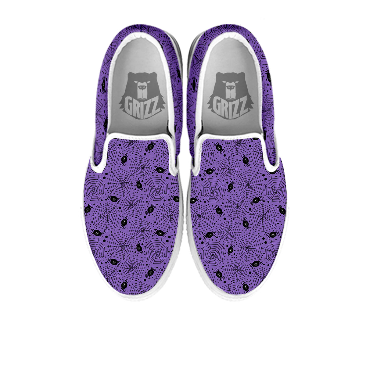 Black Spider And Purple Print Pattern White Slip On Shoes-grizzshop