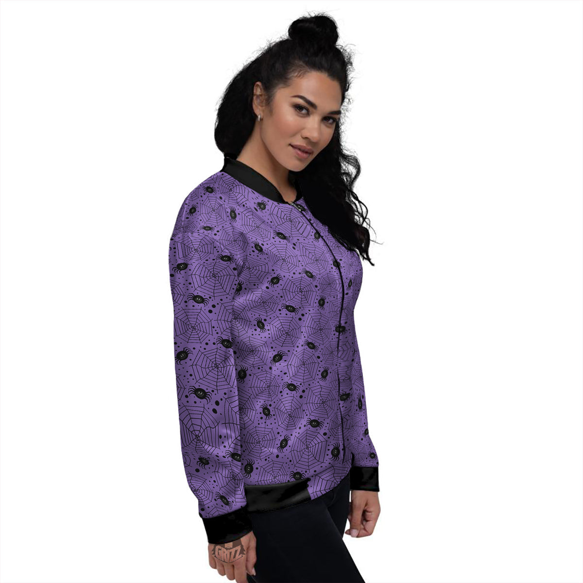 Black Spider And Purple Print Pattern Women's Bomber Jacket-grizzshop