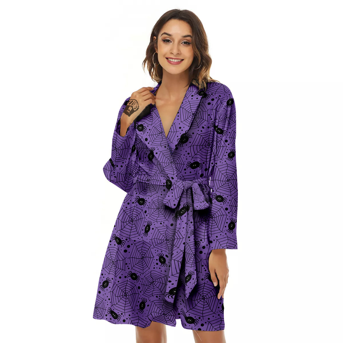 Black Spider And Purple Print Pattern Women's Robe-grizzshop