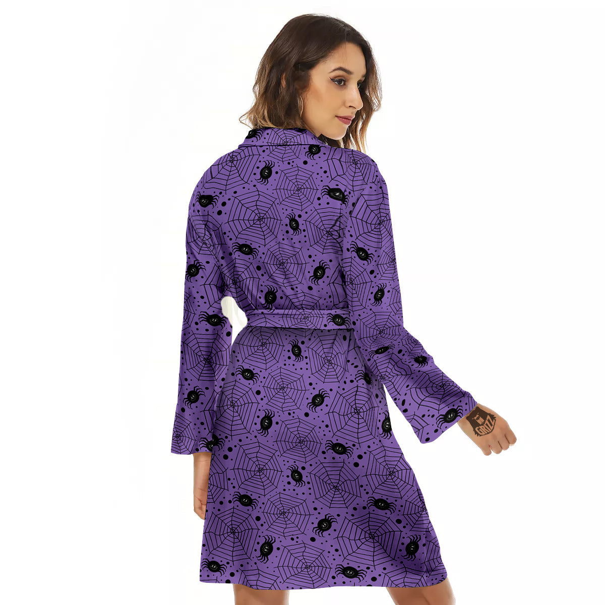 Black Spider And Purple Print Pattern Women's Robe-grizzshop