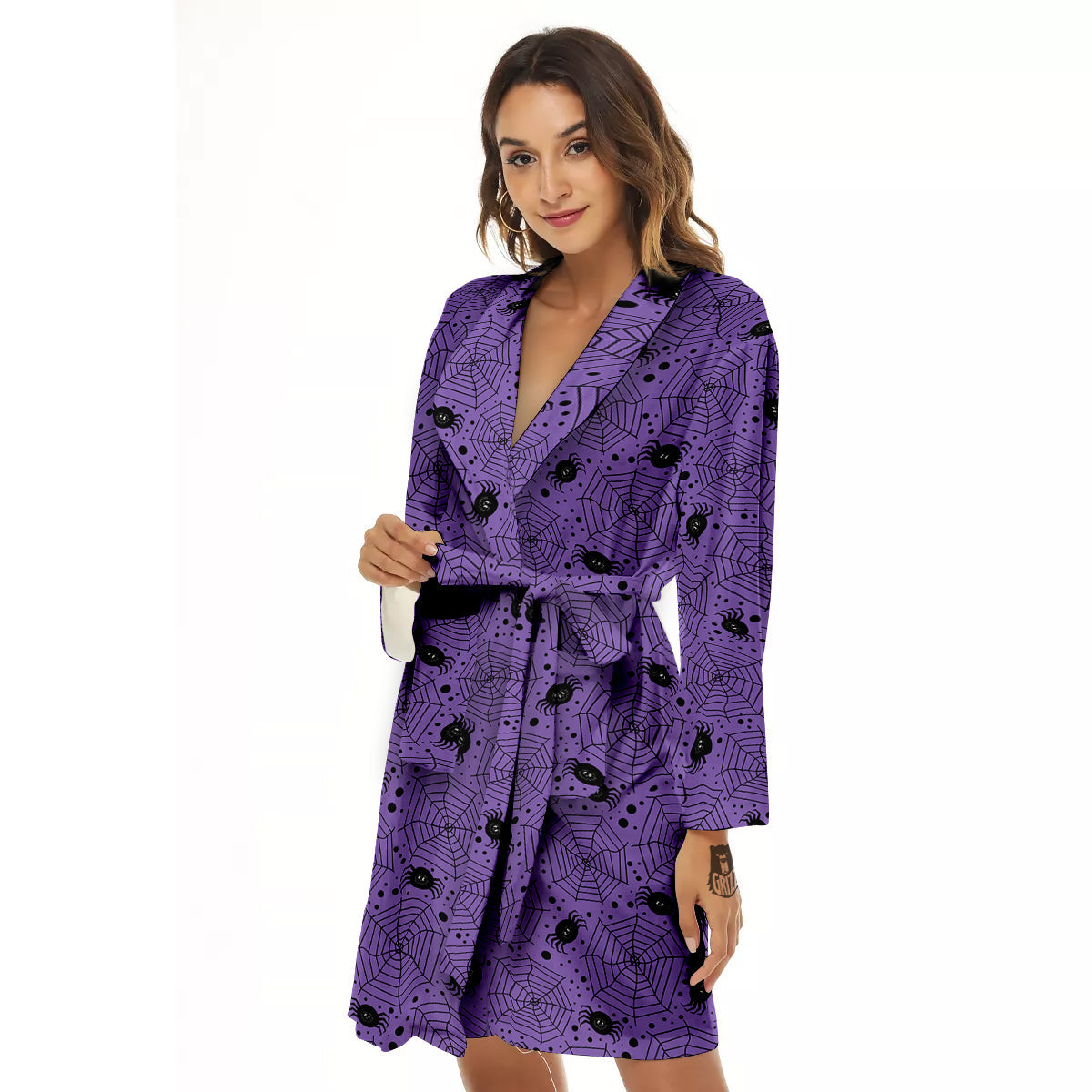 Black Spider And Purple Print Pattern Women's Robe-grizzshop