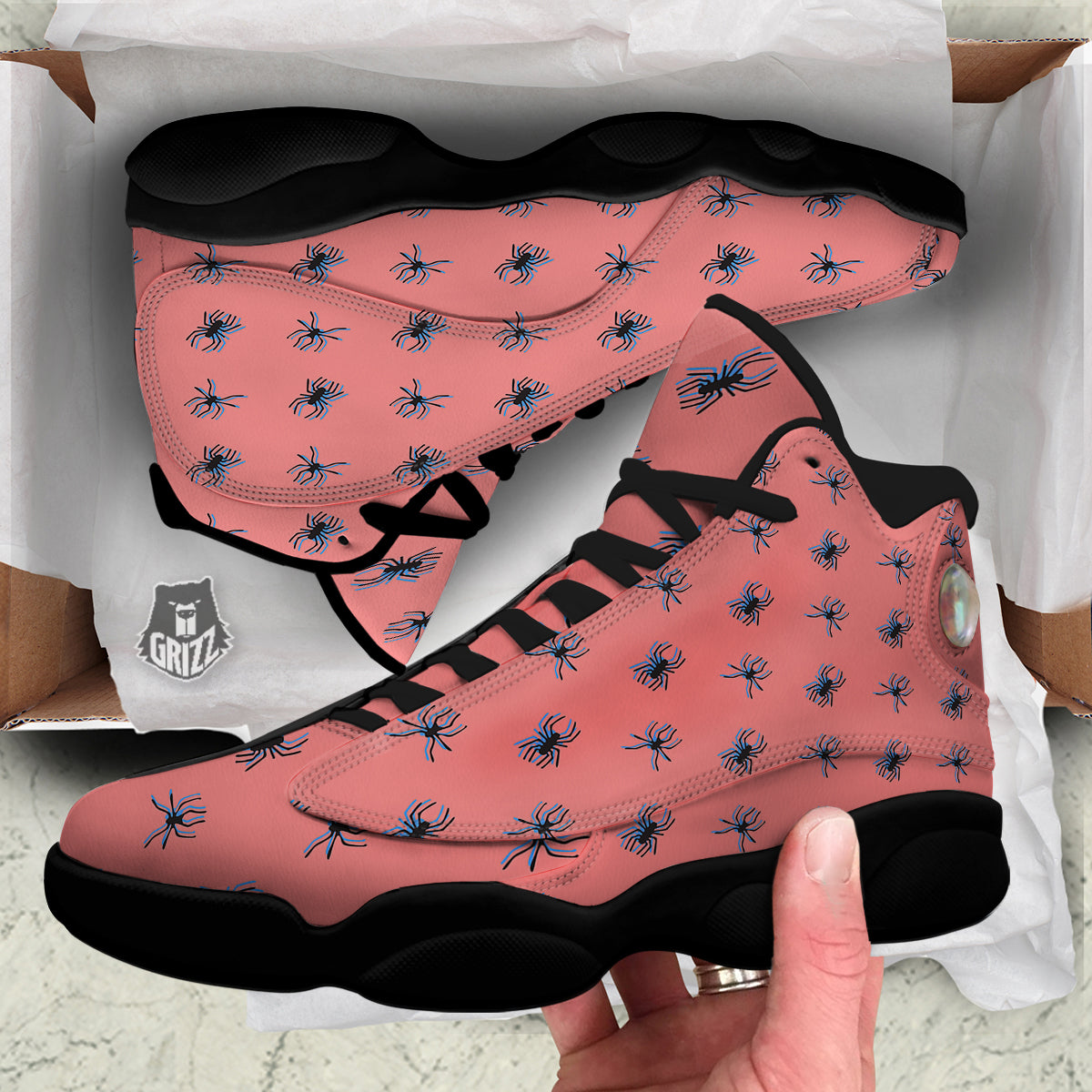 Black Spider Pink Print Pattern Black Basketball Shoes-grizzshop
