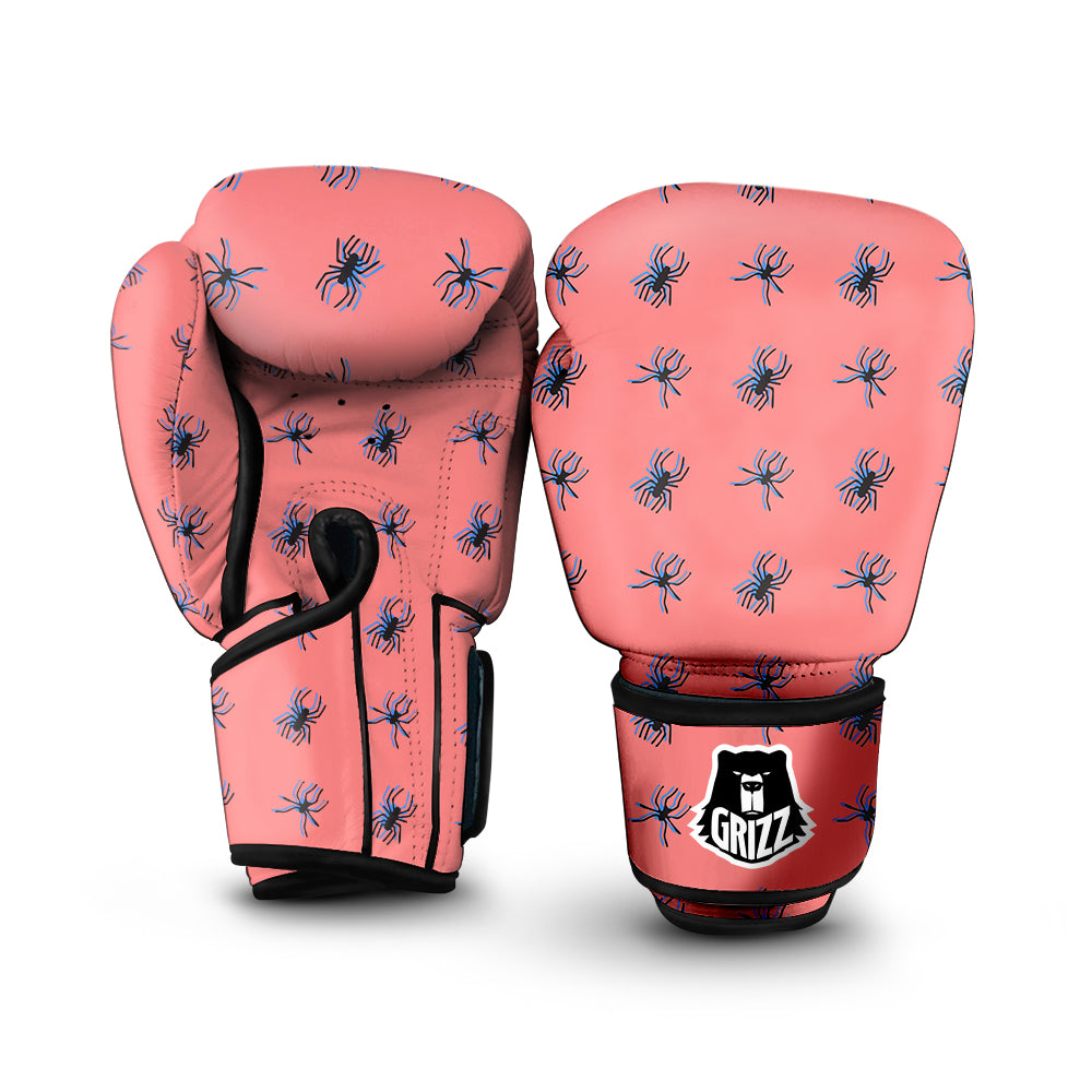 Black Spider Pink Print Pattern Boxing Gloves-grizzshop