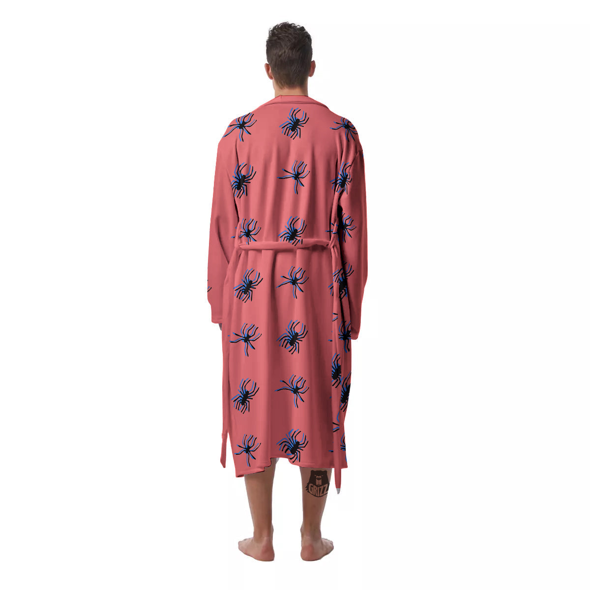 Black Spider Pink Print Pattern Men's Robe-grizzshop