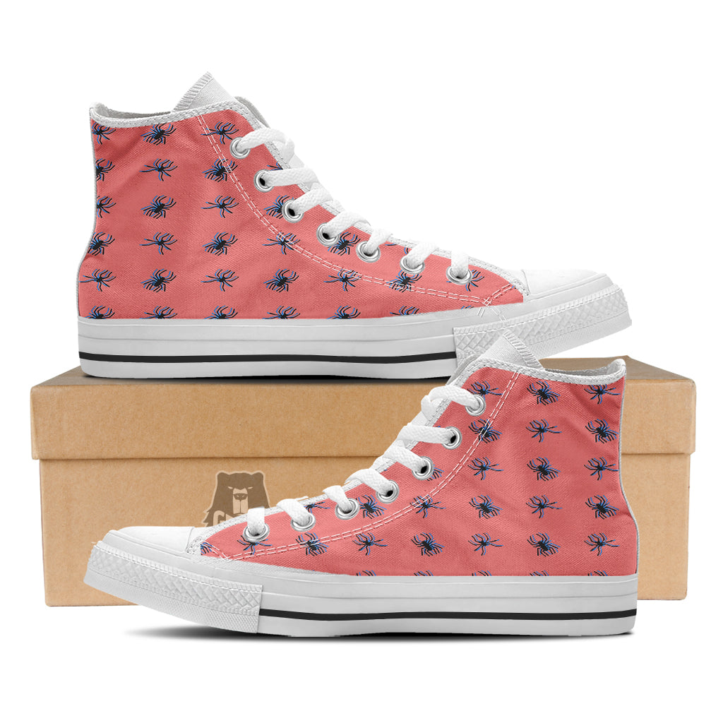 Black Spider Pink Print Pattern White High Top Shoes-grizzshop