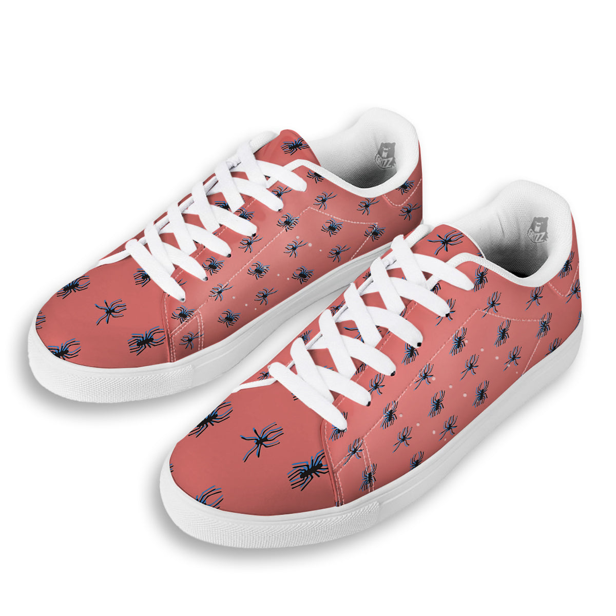 Black Spider Pink Print Pattern White Low Top Sneakers-grizzshop