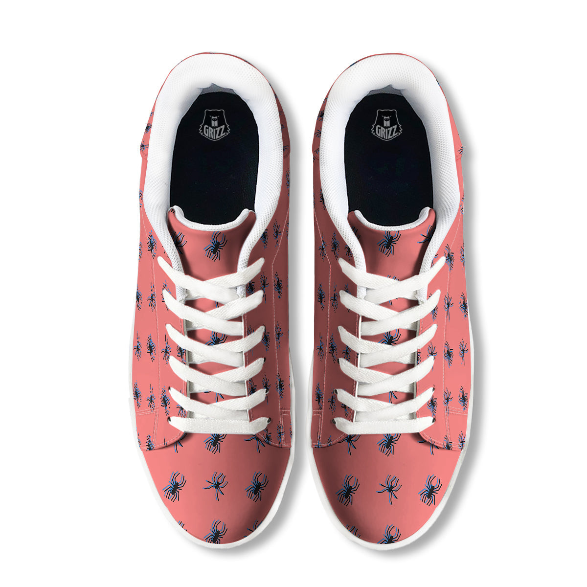 Black Spider Pink Print Pattern White Low Top Sneakers-grizzshop