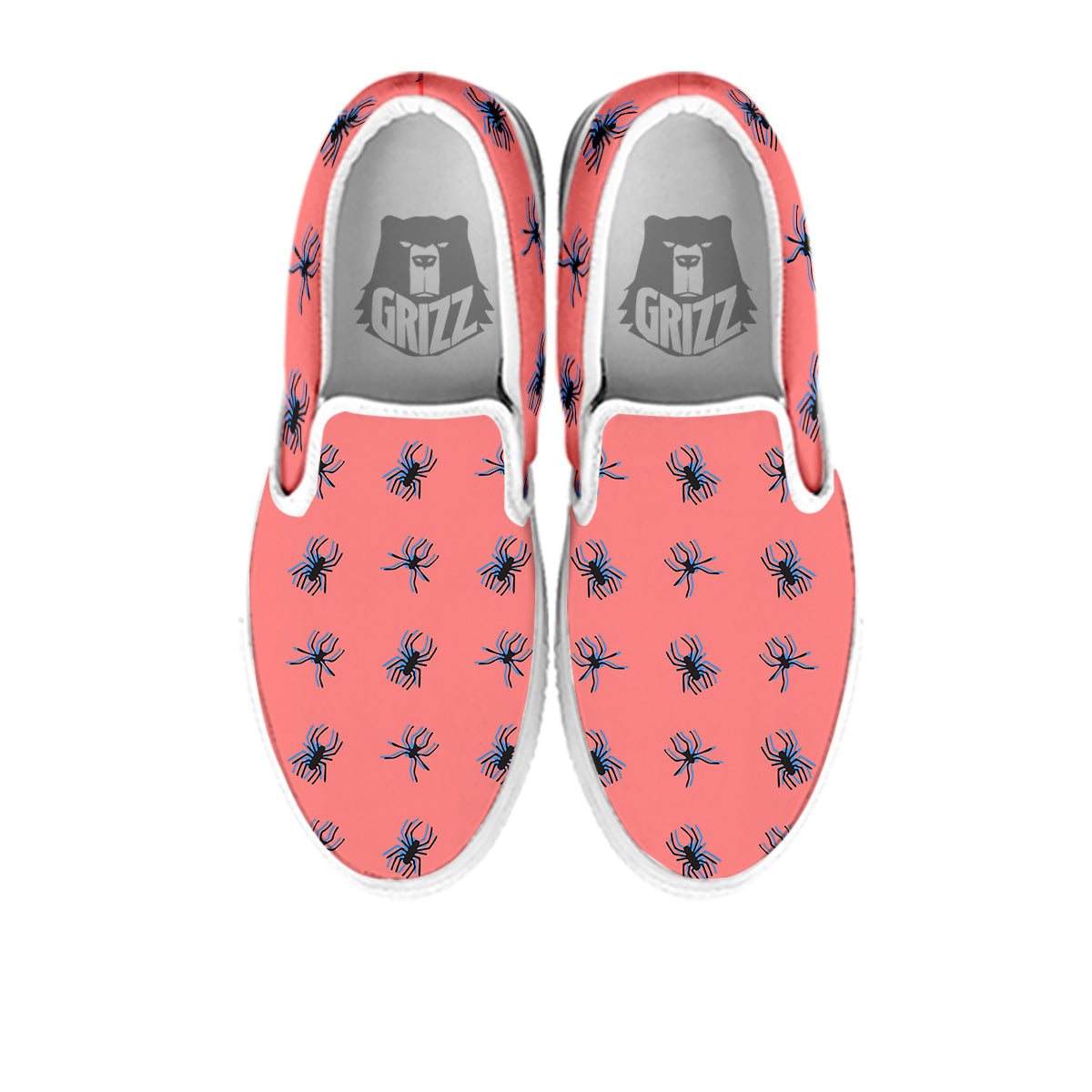 Black Spider Pink Print Pattern White Slip On Shoes-grizzshop