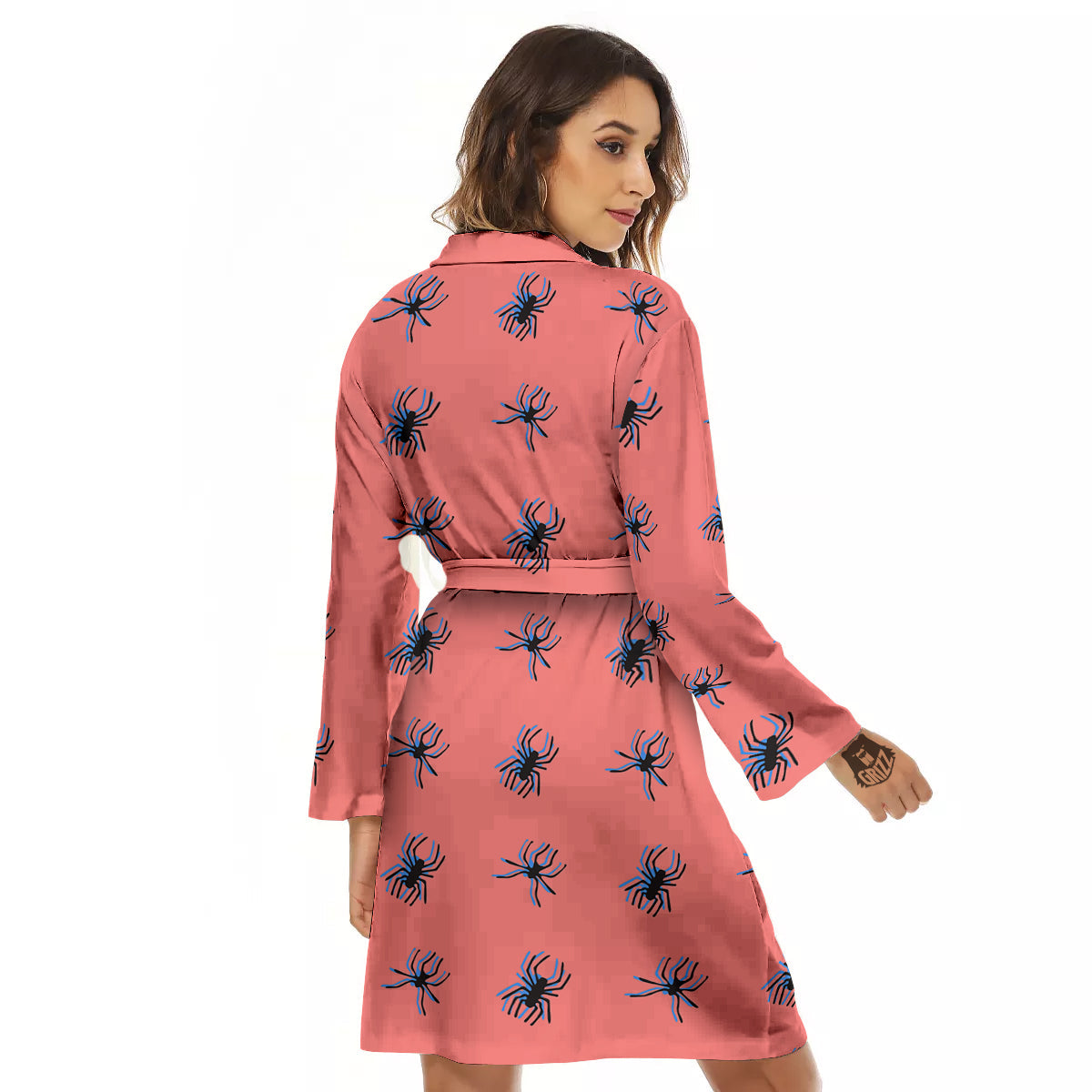 Black Spider Pink Print Pattern Women's Robe-grizzshop